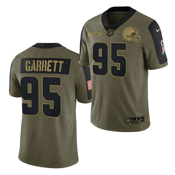 Personalized Men’s Cleveland Browns #95 Myles Garrett 2021 Olive Salute To Service Limited Stitched Jersey