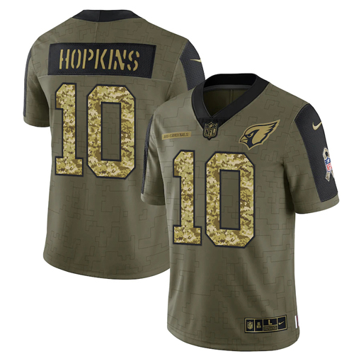 Personalized Men’s Arizona Cardinals #10 DeAndre Hopkins 2021 Olive Camo Salute To Service Limited Stitched Jersey