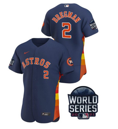 Personalized Men’s Houston Astros #2 Alex Bregman 2021 Navy World Series Flex Base Stitched Baseball Jersey