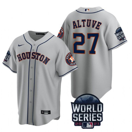Personalized Men’s Houston Astros #27 Jose Altuve 2021 Gray World Series Cool Base Stitched Baseball Jersey