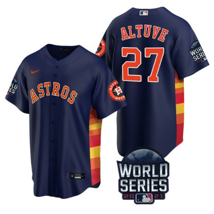 Personalized Men’s Houston Astros #27 Jose Altuve 2021 Navy World Series Cool Base Stitched Baseball Jersey