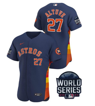 Personalized Men’s Houston Astros #27 Jose Altuve 2021 Navy World Series Flex Base Stitched Baseball Jersey