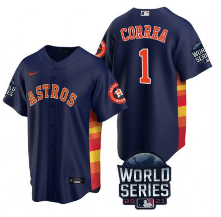 Personalized Men’s Houston Astros #1 Carlos Correa 2021 Navy World Series Cool Base Stitched Baseball Jersey