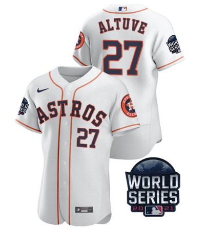 Personalized Men’s Houston Astros #27 Jose Altuve 2021 White World Series Flex Base Stitched Baseball Jersey