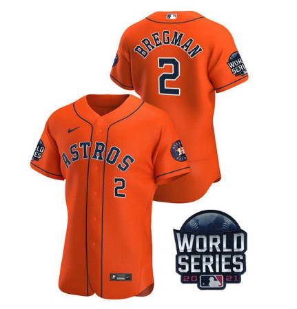 Personalized Men’s Houston Astros #2 Alex Bregman 2021 Orange World Series Flex Base Stitched Baseball Jersey