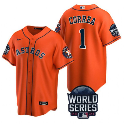 Personalized Men’s Houston Astros #1 Carlos Correa 2021 Orange World Series Cool Base Stitched Baseball Jersey