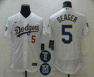 Personalized Men’s Los Angeles Dodgers #5 Corey Seager White #2 #20 Patch Flex Base Sttiched MLB Jersey
