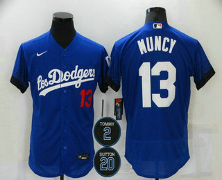 Personalized Men’s Los Angeles Dodgers #13 Max Muncy Blue #2 #20 Patch City Connect Flex Base Stitched Jersey