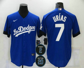Personalized Men’s Los Angeles Dodgers #7 Julio Urias Blue #2 #20 Patch City Connect Cool Base Stitched Jersey
