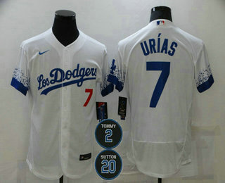Personalized Men’s Los Angeles Dodgers #7 Julio Urias White #2 #20 Patch City Connect Flex Base Stitched Jersey