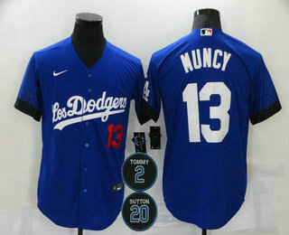 Personalized Men’s Los Angeles Dodgers #13 Max Muncy Blue #2 #20 Patch City Connect Number Cool Base Stitched Jersey