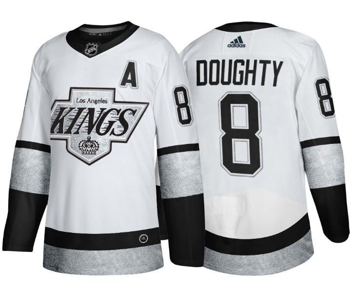 Personalized Men’s Los Angeles Kings #8 Drew Doughty White Throwback Stitched Jersey