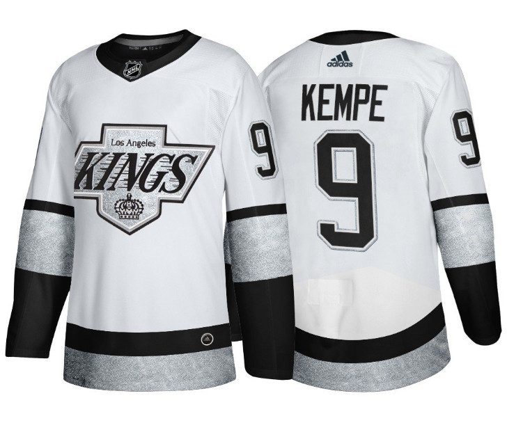 Personalized Men’s Los Angeles Kings #9 Adrian Kempe White Throwback Stitched Jersey