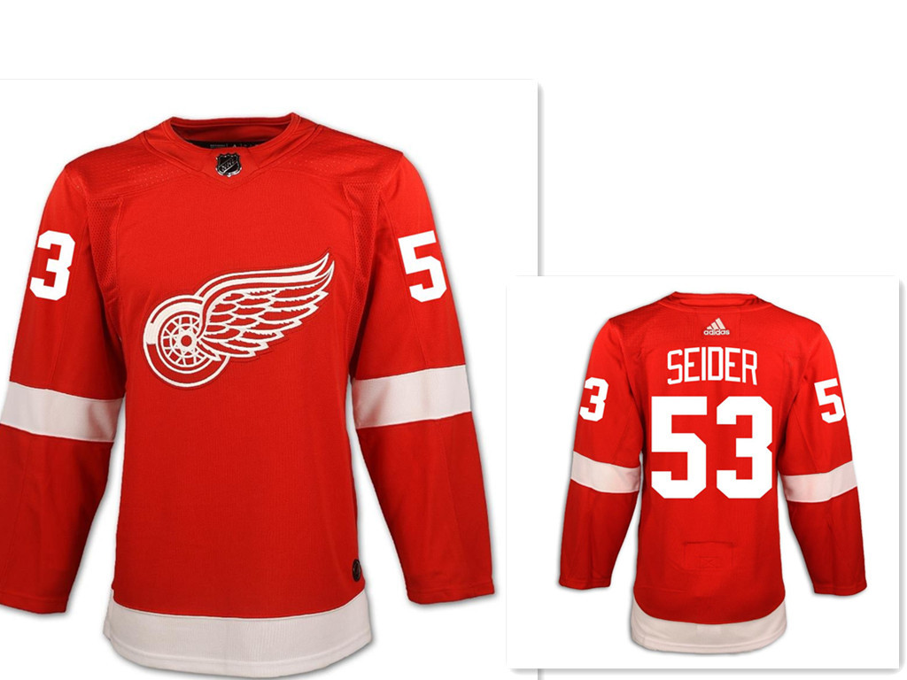 Personalized Men’s Detroit Red Wings #53 Moritz Seider Red Home Hockey Stitched NHL Jersey