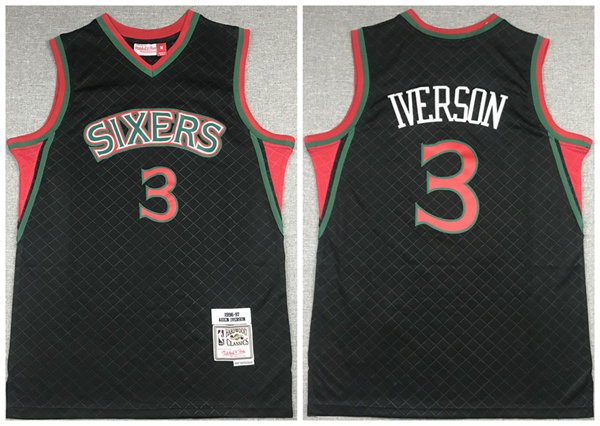 Personalized Men’s Philadelphia 76ers #3 Allen Iverson Black Throwback Stitched Jersey