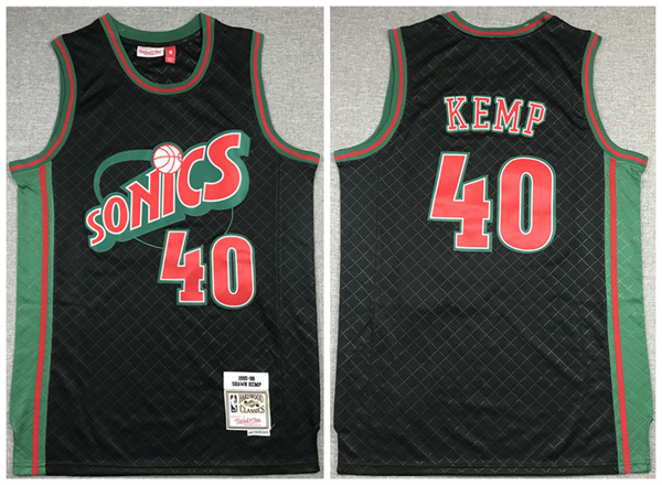 Personalized Men’s Oklahoma City Thunder #40 Shawn Kemp Black 1995-96 Throwback SuperSonics Stitched Jersey