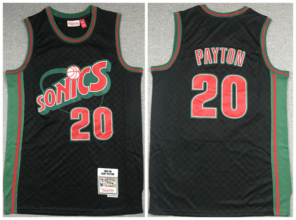 Personalized Men’s Oklahoma City Thunder #20 Gary Payton Black 1995-96 Throwback SuperSonics Stitched Jersey