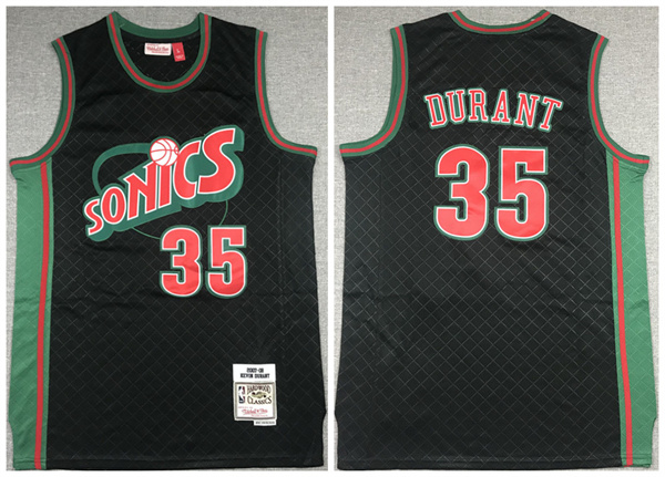 Personalized Men’s Oklahoma City Thunder #35 Kevin Durant Black 2007-08 Black Throwback SuperSonics Stitched Jersey