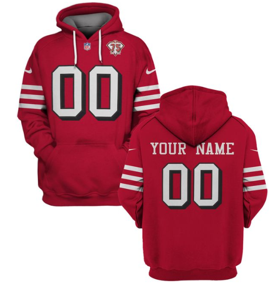 Personalized Men’s San Francisco 49ers Active 2021 Red 75th Anniversary Pullover Hoodie
