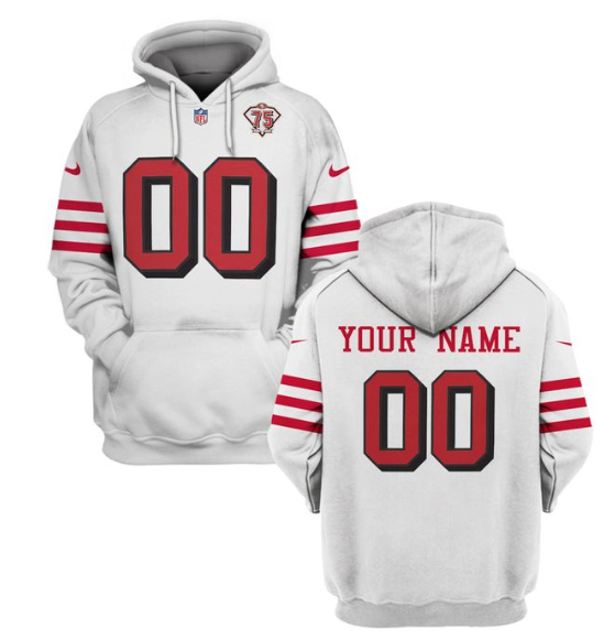 Personalized Men’s San Francisco 49ers Active 2021 White 75th Anniversary Pullover Hoodie