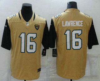 Personalized Men’s Jacksonville Jaguars #16 Trevor Lawrence Gold 2016 Color Rush Stitched NFL Limited Jersey