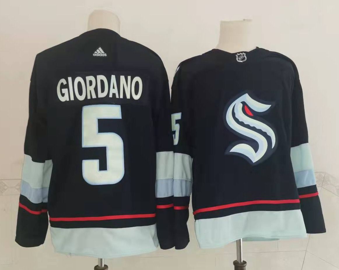 Personalized Men’s Seattle Kraken #5 Mark Giordano Navy Blue Stitched NHL Jersey