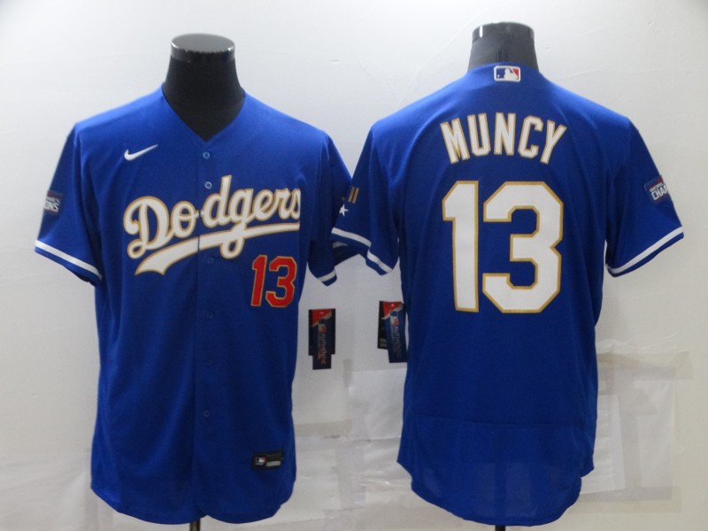 Personalized Men’s Los Angeles Dodgers #13 Max Muncy Royal Blue Championship Flex Base Sttiched MLB Jersey