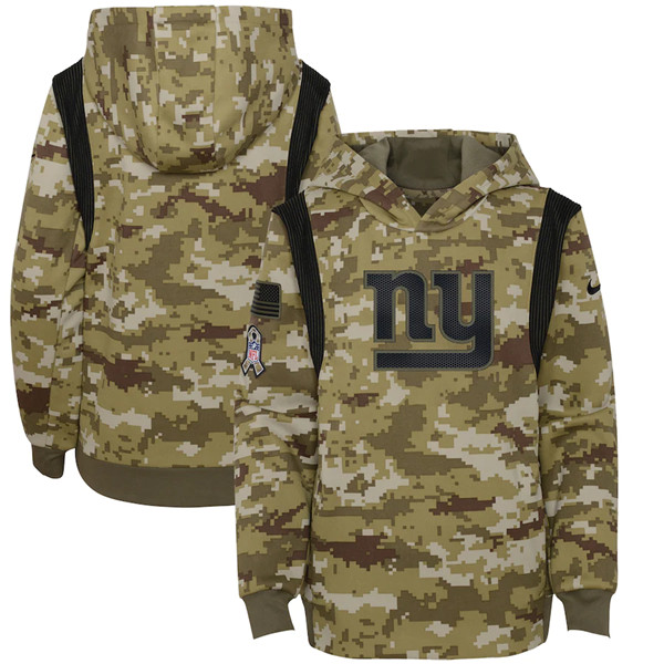 Personalized Youth New York Giants 2021 Camo Salute To Service Therma Performance Pullover Hoodie