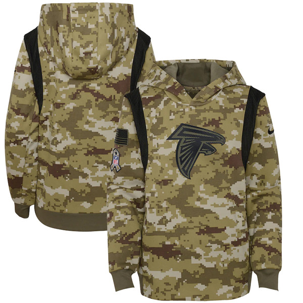 Personalized Youth Atlanta Falcons 2021 Camo Salute To Service Therma Performance Pullover Hoodie