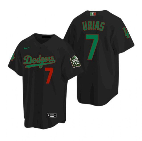 Personalized Youth Los Angeles Dodgers #7 Julio Urias Black Green World Series Cool Base Stitched Baseball Jersey