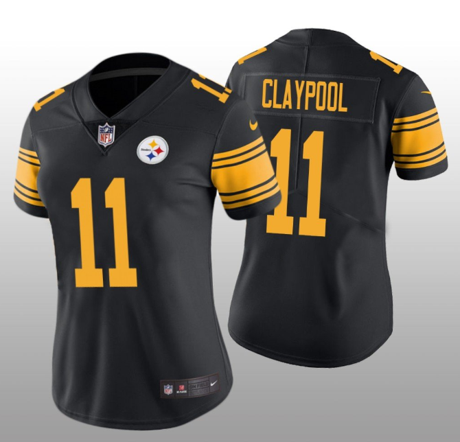 Personalized Women’s Pittsburgh Steelers #11 Chase Claypool Black Color Rush Limited Stitched NFL Jersey