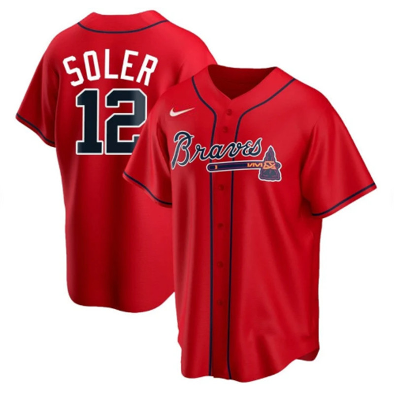 Personalized Men’s Atlanta Braves #12 Jorge Soler Red Cool Base Stitched Jersey