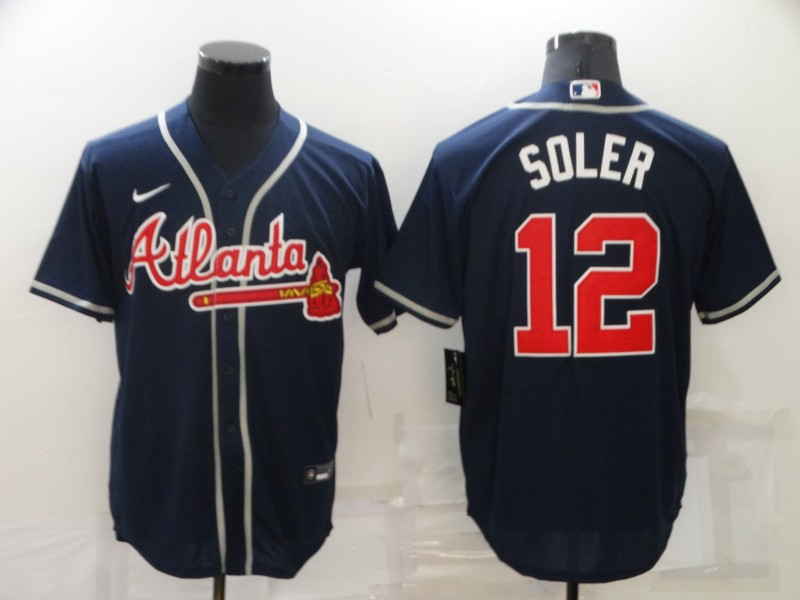 Personalized Men’s Atlanta Braves #12 Jorge Soler Navy Cool Base Stitched Jersey
