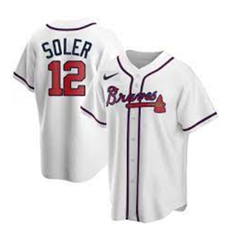 Personalized Men’s Atlanta Braves #12 Jorge Soler White Cool Base Stitched Jersey