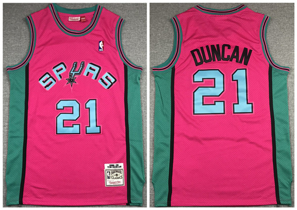 Personalized Men’s San Antonio Spurs #21 Tim Duncan 1998-99 Pink Throwback Stitched Jersey