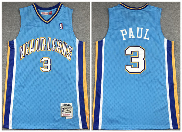 Personalized Men’s New Orleans Hornets #3 Chris Paul 2005-06 Light Blue Throwback Stitched Jersey