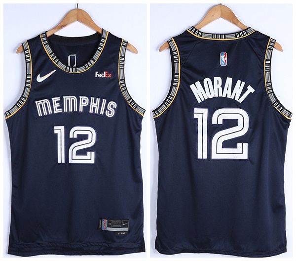 Personalized Men’s Memphis Grizzlies #12 Ja Morant 75th Anniversary 2021 Navy Swingman Stitched Jersey