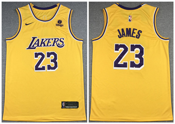 Personalized Men’s Los Angeles Lakers #23 LeBron James Bibigo Yellow Stitched Basketball Jersey