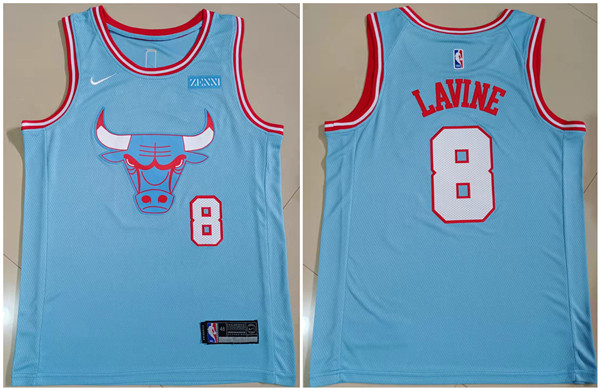 Personalized Men’s Chicago Bulls #8 Zach LaVine Light Blue Stitched Basketball Jersey