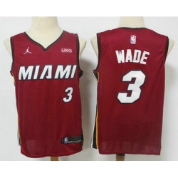 Personalized Men Miami Heat 3 Dwyane Wade Red 2020 Brand Jordan Swingman Stitched NBA Jersey With The NEW Sponsor Logo