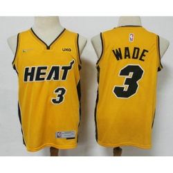 Personalized Men Miami Heat 3 Dwyane Wade Yellow Swingman 2021 Earned Edition Stitched Jersey With NEW Sponsor Logo