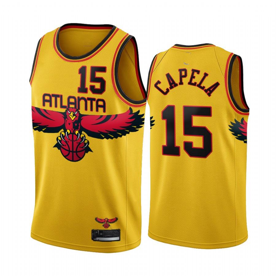 Personalized Men’s Atlanta Hawks #15 Clint Capela 2021 22 Yellow City Edition Stitched Jersey
