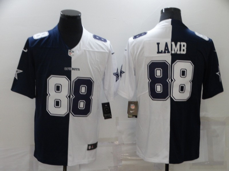 Personalized Men’s Dallas Cowboys #88 CeeDee Lamb Navy White Split Untouchable Limited Stitched Jersey