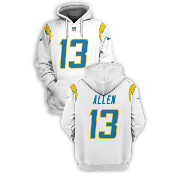 Personalized Men’s Los Angeles Chargers #13 Keenan Allen 2021 White Pullover Hoodie