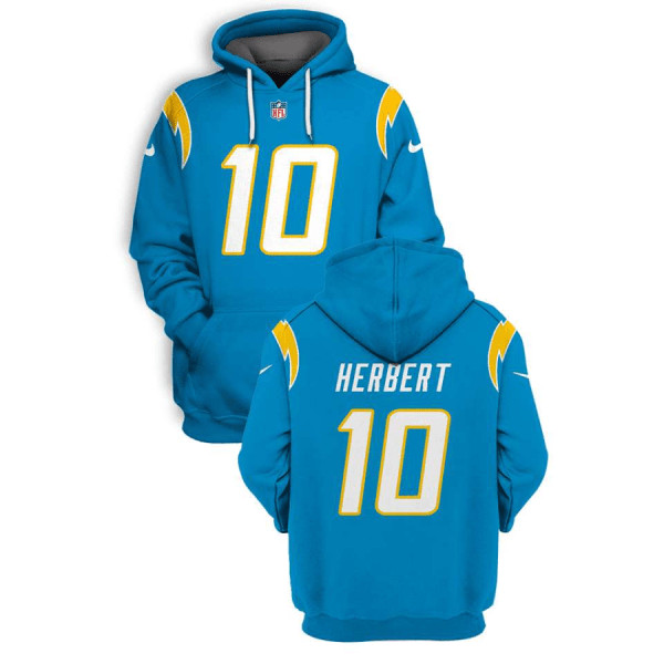 Personalized Men’s Los Angeles Chargers #10 Justin Herbert 2021 Blue Pullover Hoodie