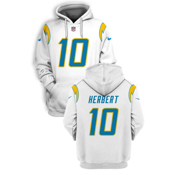 Personalized Men’s Los Angeles Chargers #10 Justin Herbert 2021 White Pullover Hoodie