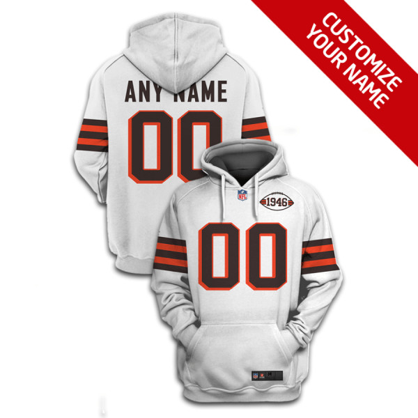 Personalized Men’s Cleveland Browns Active Player 2021 White 1946 Collection Pullover Hoodie