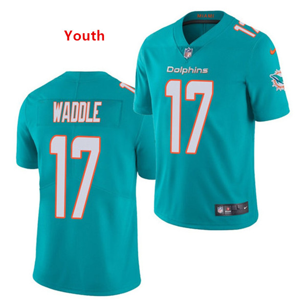 Personalized Youth Miami Dolphins #17 Jaylen Waddle Aqua 2021 Untouchable Limited Stitched Jersey