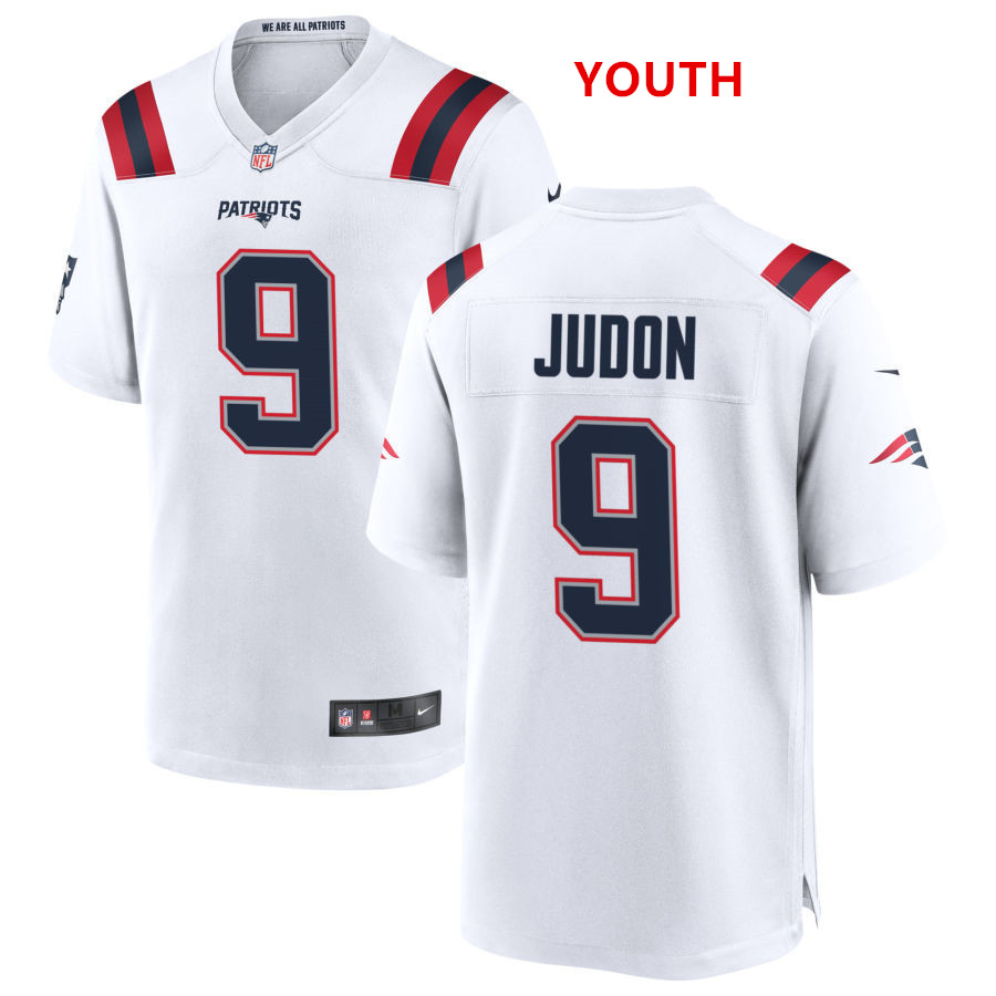 Personalized Youth New England Patriots #9 Matt Judon White Away 2021 Jersey