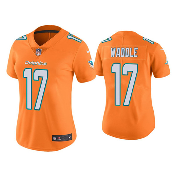 Personalized Women’s Miami Dolphins #17 Jaylen Waddle Orange Untouchable Stitched Jersey